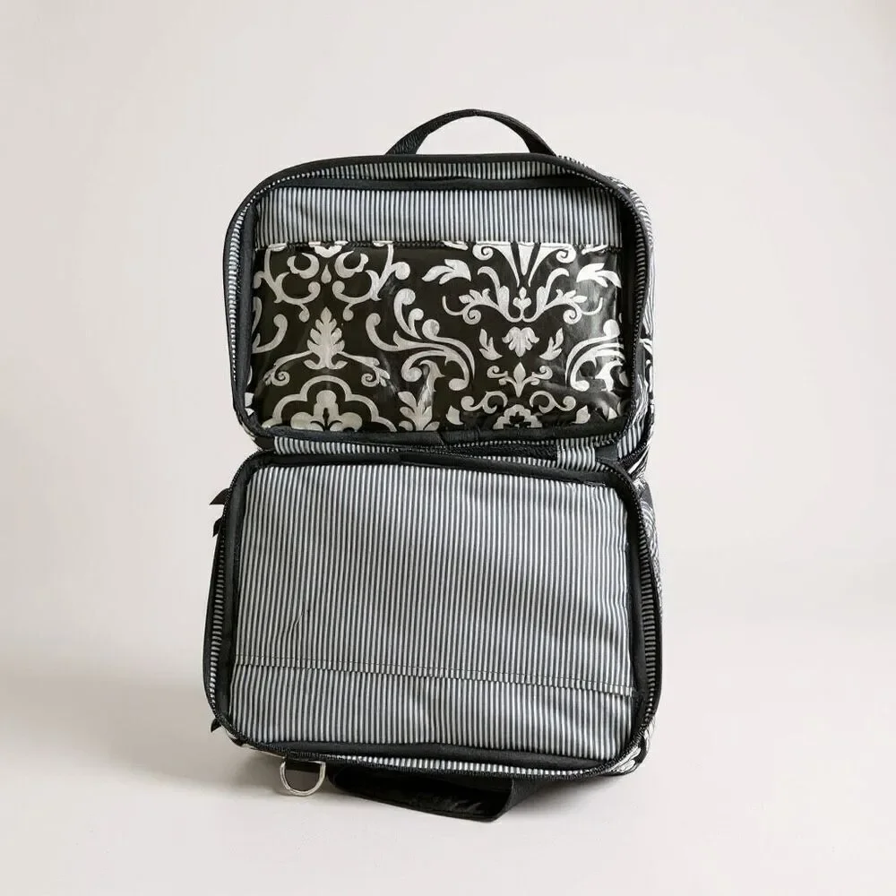 Elegant Noir Floral Cosmetic Organizer – Multi-Pocket Travel Case